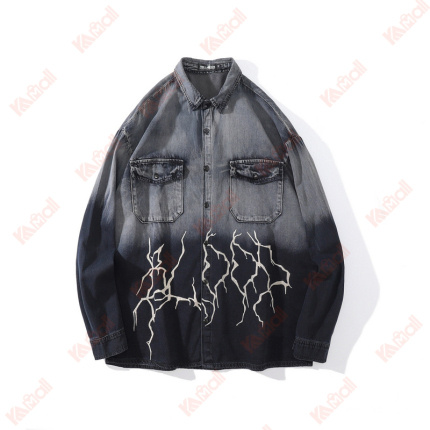 lapel mens colorblock denim jacket